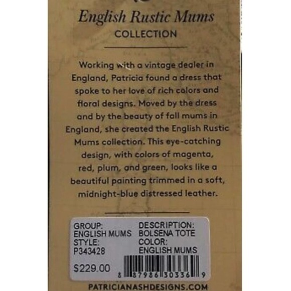 PATRICIA NASH “BOLSENA TOTE” HANDMADE LEATHER ENGLISH‎ MUMS DESIGN SHOULDer Bag - Picture 10 of 10